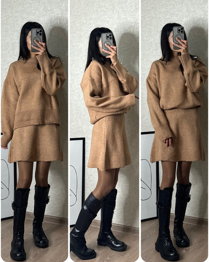 Sweater Skirt Set Women Knit Casual Elegant Fit Style U
