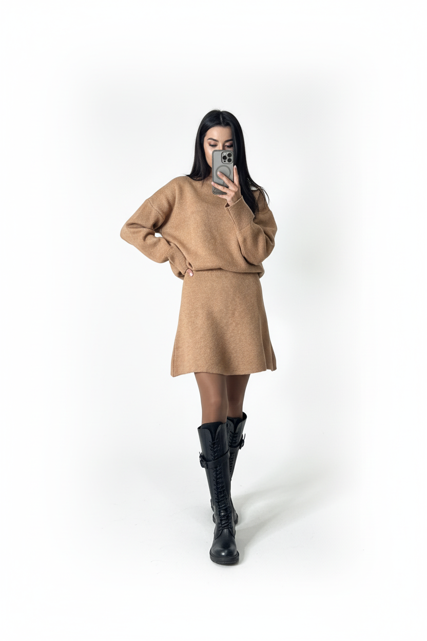 Soft knit two piece outfit for women styled for a polished everyday look