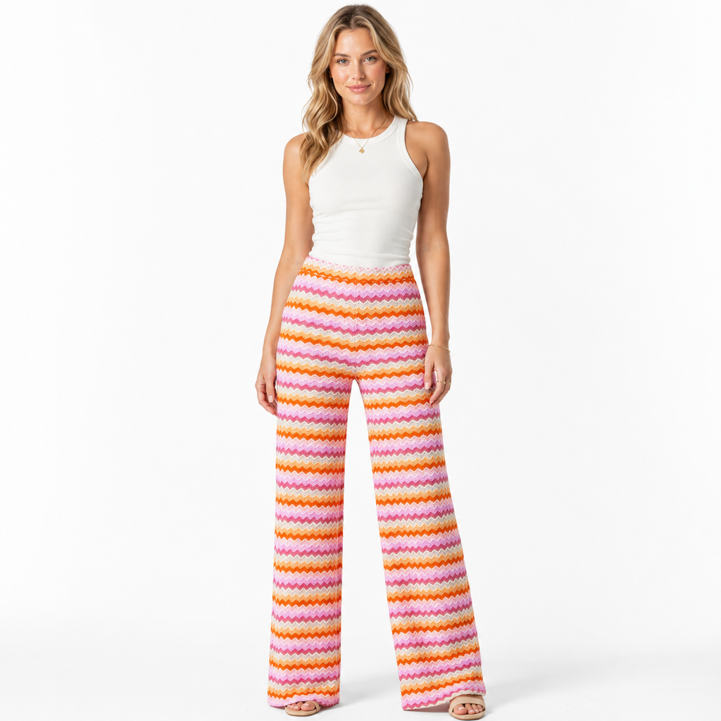 Striped Wide Leg Pants for Women - Color Contrast Style