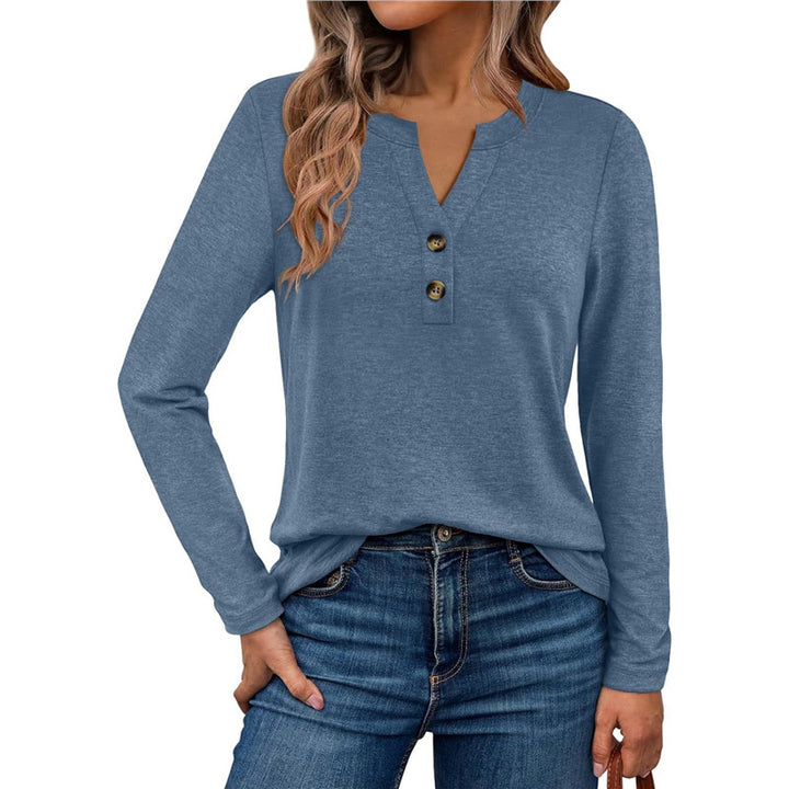 Women casual V neck long sleeve blouse with relaxed fit and versatile design for comfortable everyday wear across every season