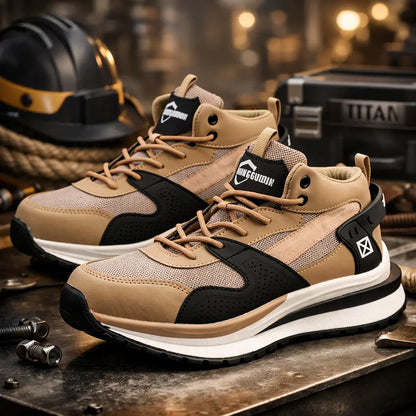 industrial work shoes flat knitted upper texture detail