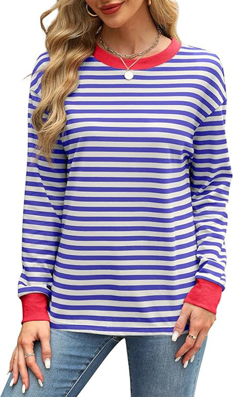 Color Contrast Striped Long Sleeve Top for Women
