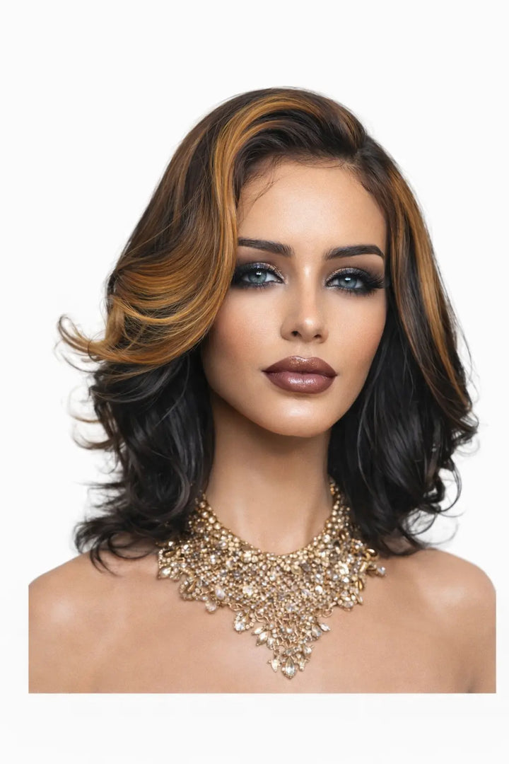 short curly wig soft volume side profile realistic texture