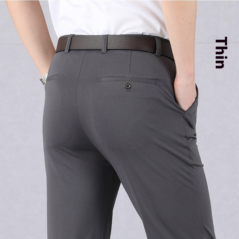 mens ice silk summer pants black folded showing ultra thin lightweight fabric