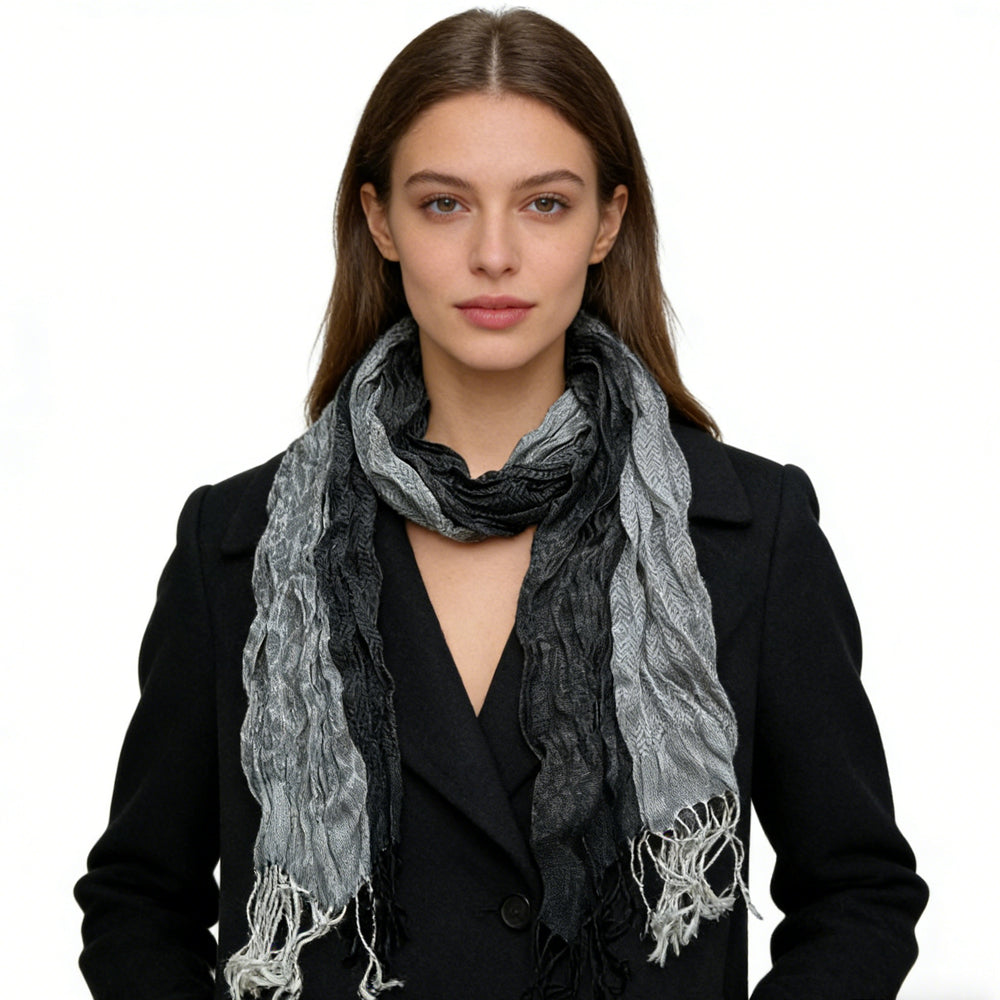 Grey Jacquard Polyester Long Scarf 71x28 Winter Wrap