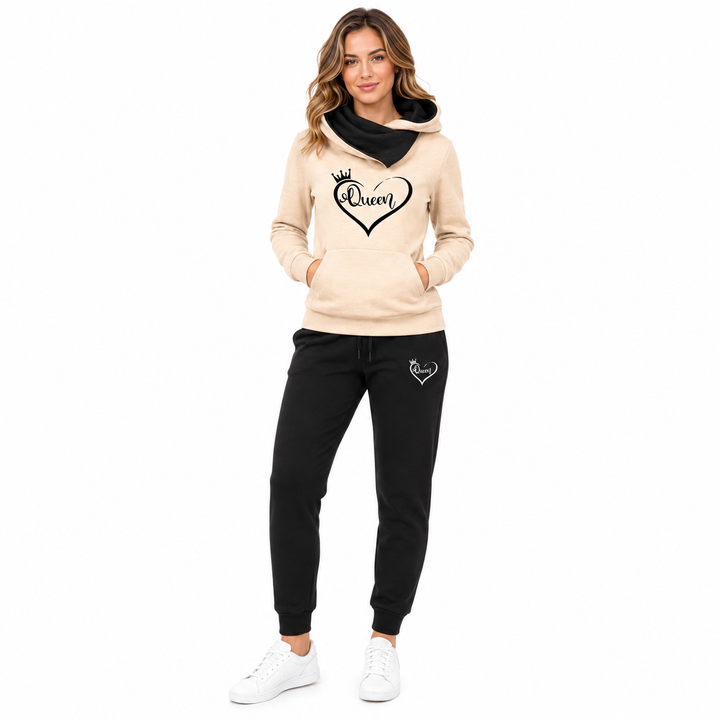 Cozy hoodie and joggers set for women showing roomy pockets, adjustable waist and easy regular fit for daily comfort outdoors