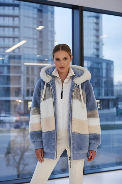 hooded jacket women plus size hoodies side view, showing sleeve length, hood drape and relaxed outerwear silhouette
