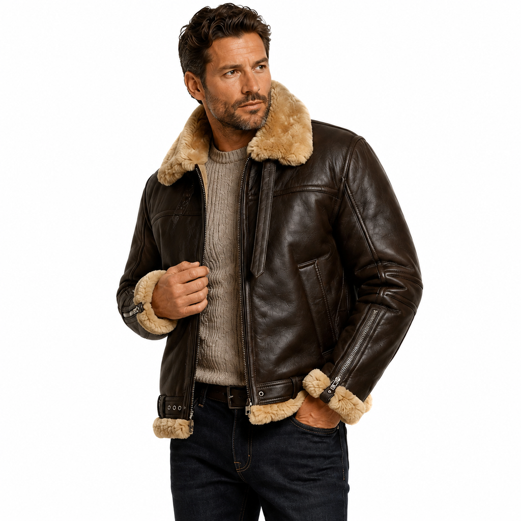 Mens Faux Leather Jacket - Warm Winter Fit