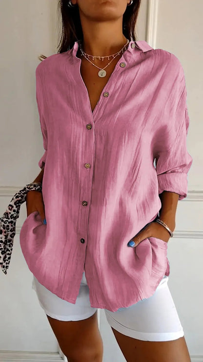 Women's Pleated Long Sleeve Shirt - Polished Loose Fit