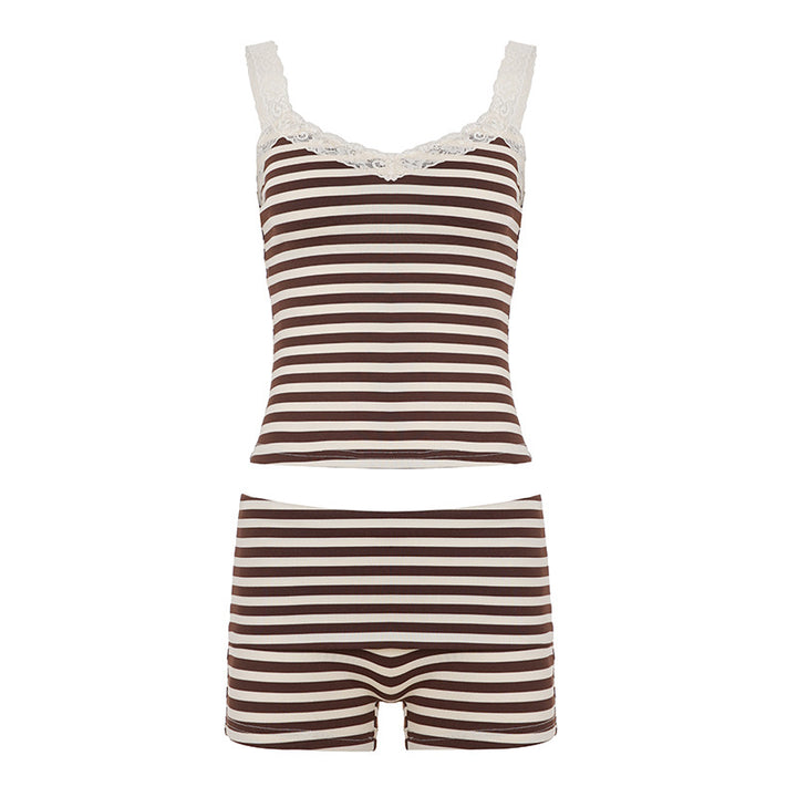 Striped tank top and shorts set on a white background