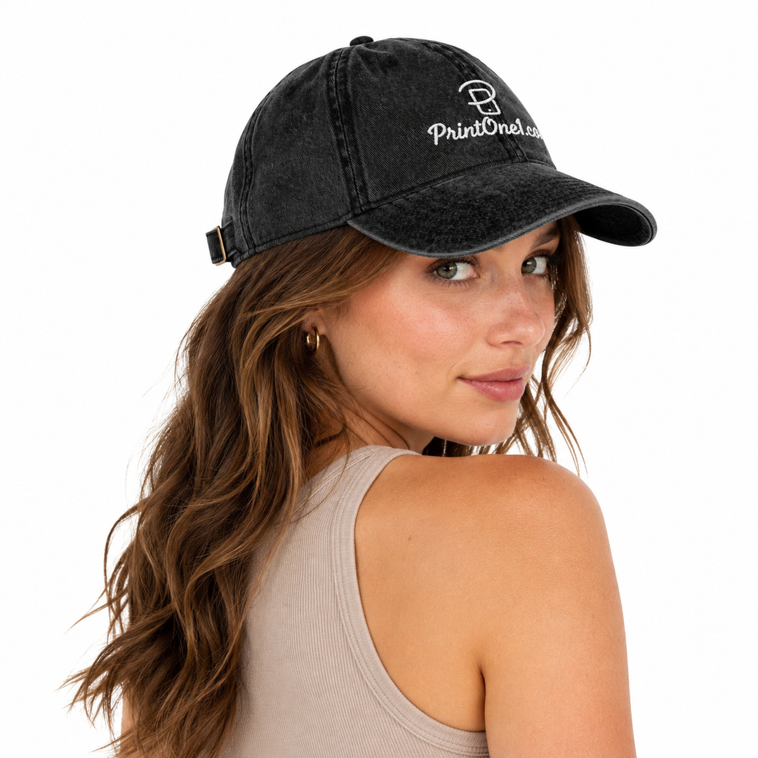 Custom apparel cap with vintage wash effect, low profile crown, soft cotton twill, and versatile casual fashion appeal today.