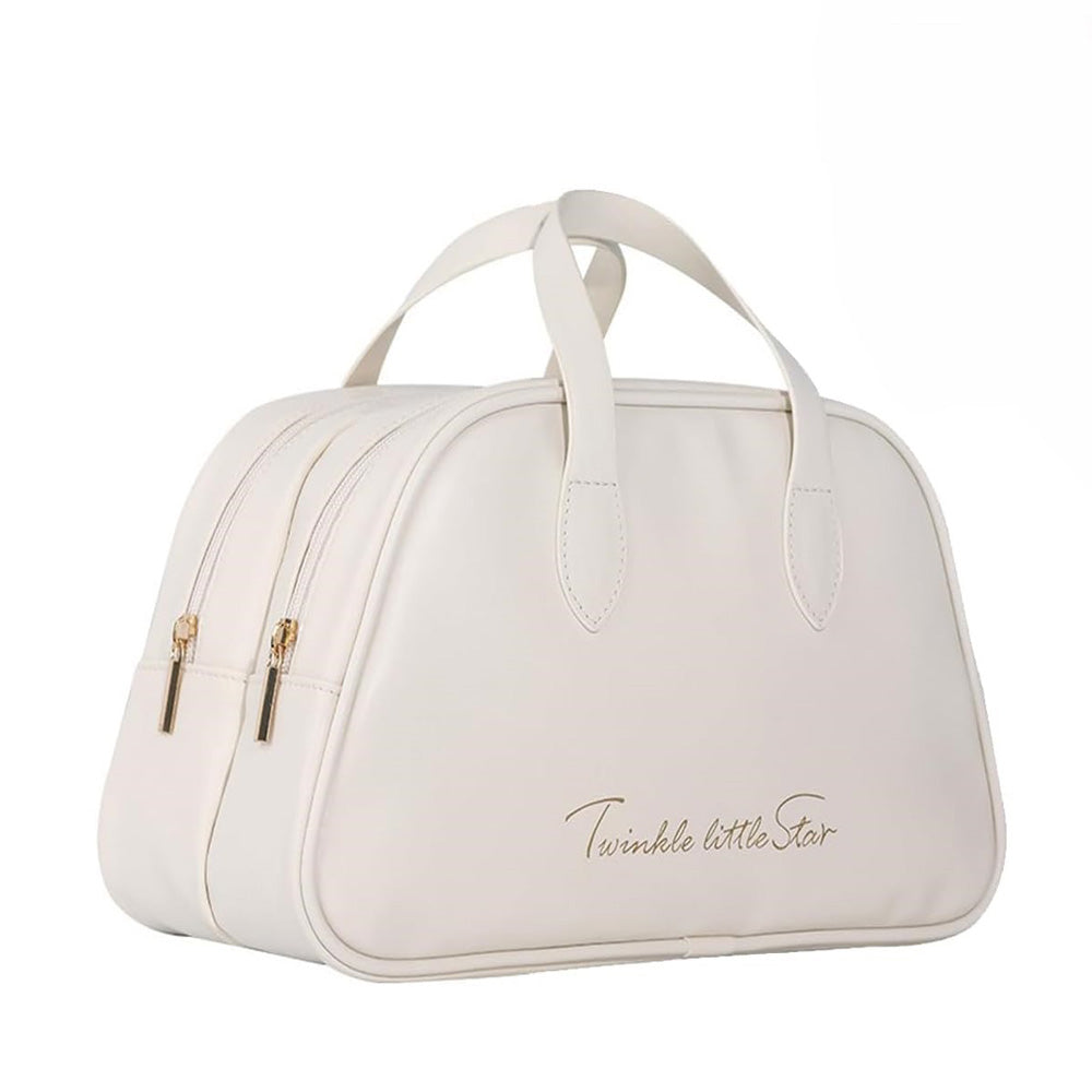 Travel makeup bag shown in product view with waterproof PU leather and zipper closure, displayed clearly for color reference.