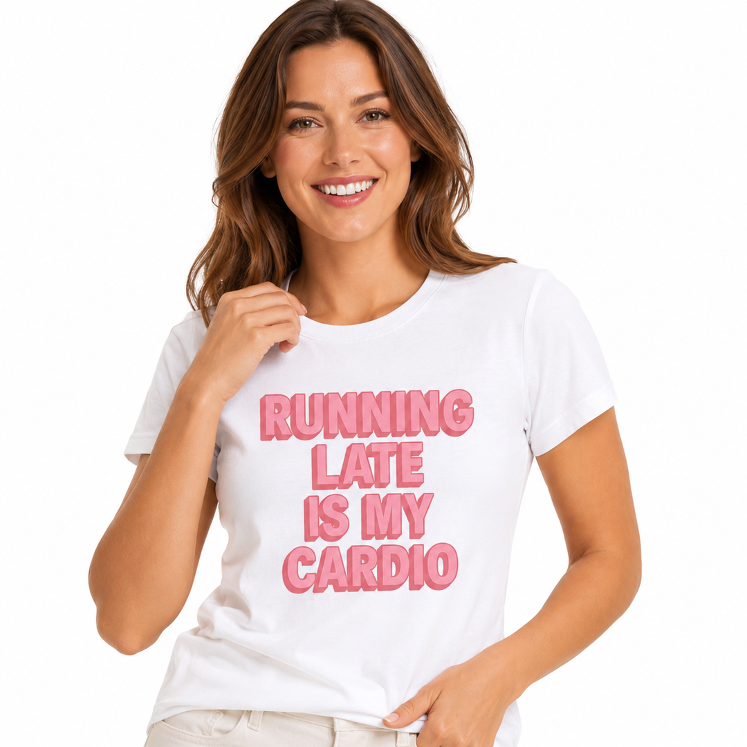 Funny running shirt for women with soft ringspun cotton, structured seams, and playful workout style for everyday comfort fit