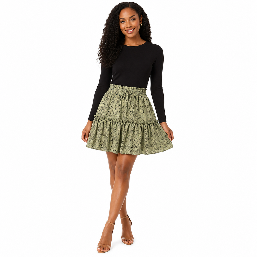 Polka Dot Pleated Skirt - Printed Chiffon Everyday Look