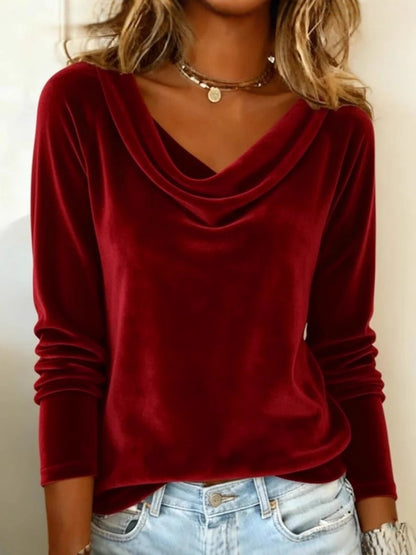 Velvet Long Sleeve Blouse Elegant Loose Fall Top Women's