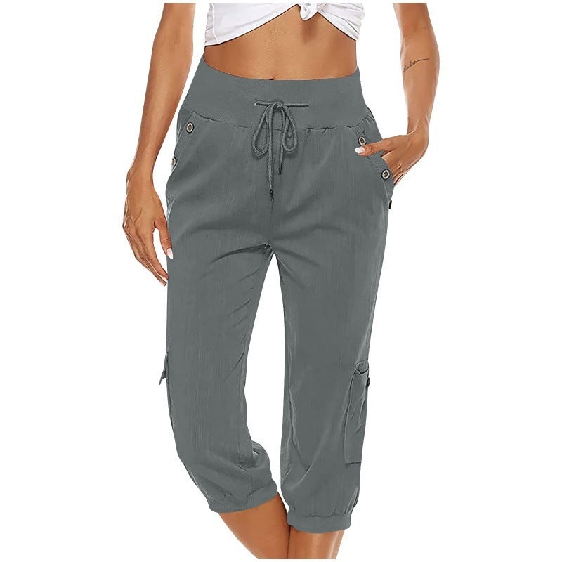 Women’s Cotton Linen Cargo Pants – Cropped Comfort
