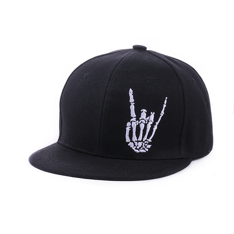 Close-up of machine embroidery detail on retro hip hop baseball cap in blue colorway
