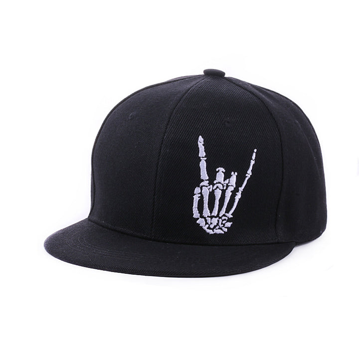 Close-up of machine embroidery detail on retro hip hop baseball cap in blue colorway
