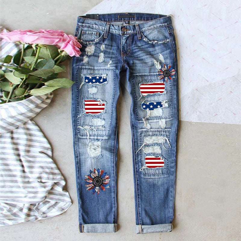 Flag Denim Ripped Trousers - Celebrate in Patriotic Style - www.PrintOne1.com