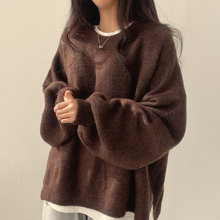 loose fit sweater women soft lantern sleeve volume context
