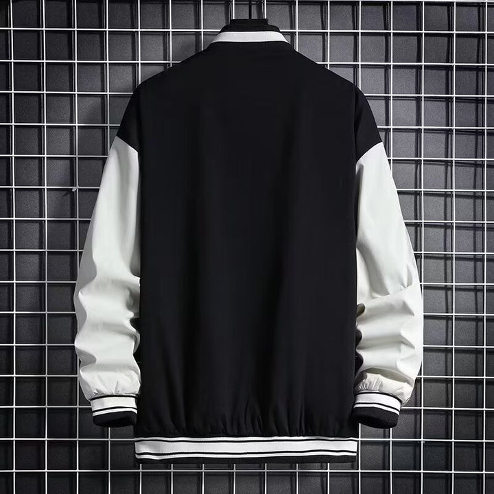men's baseball jacket relaxed silhouette full body look with denim