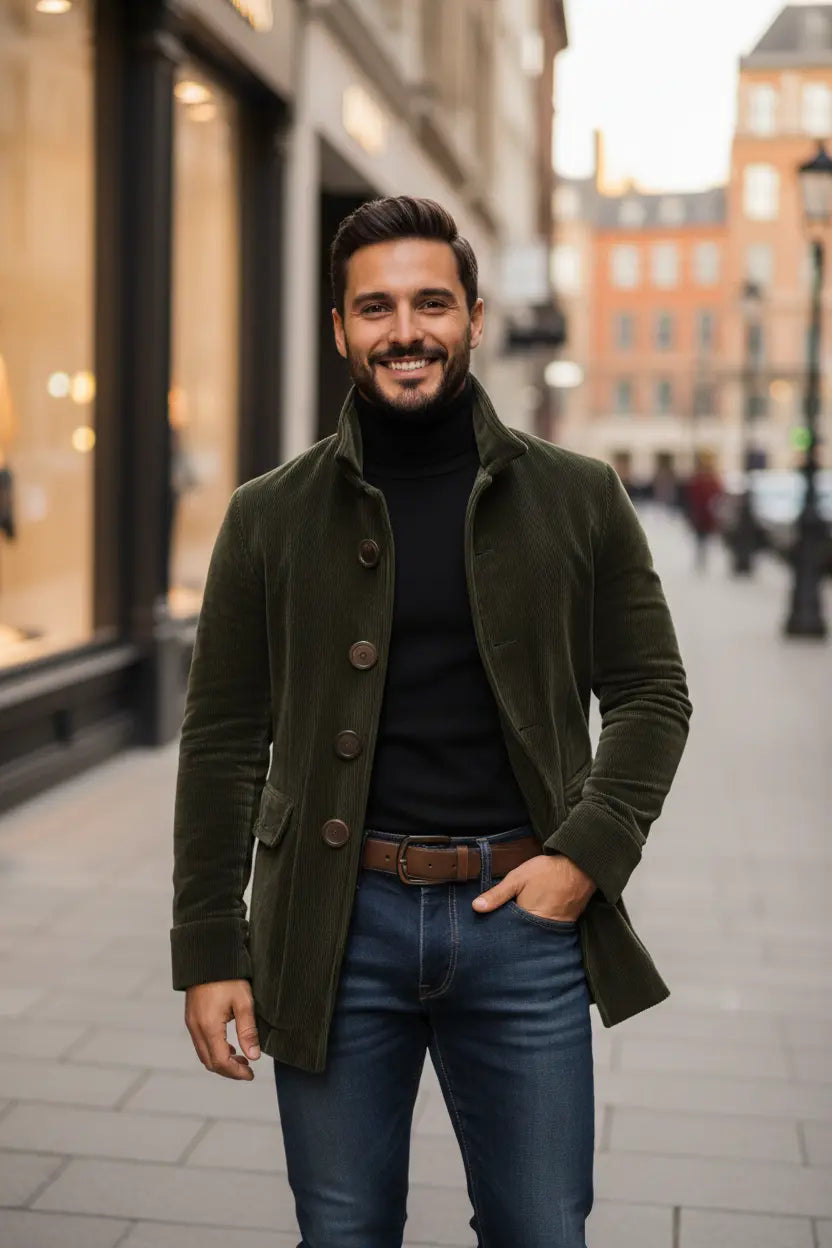 Men's Corduroy Jacket - Slim Stand Collar, Warm & Sharp