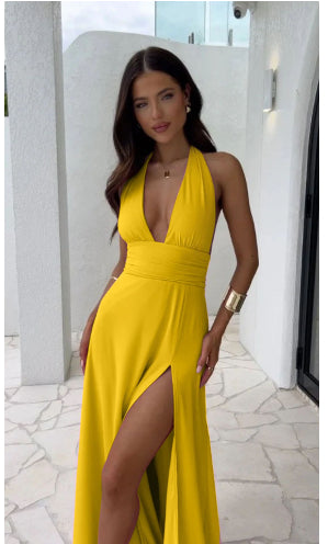 halterneck backless slit dress strappy halter neckline elegant summer clothing