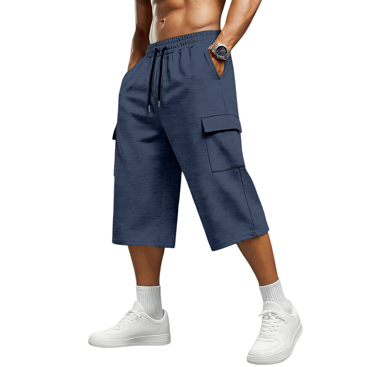 Navy blue mens cargo shorts with straight-leg cropped fit, adjustable waist and utility pocket for easy everyday outfits easy