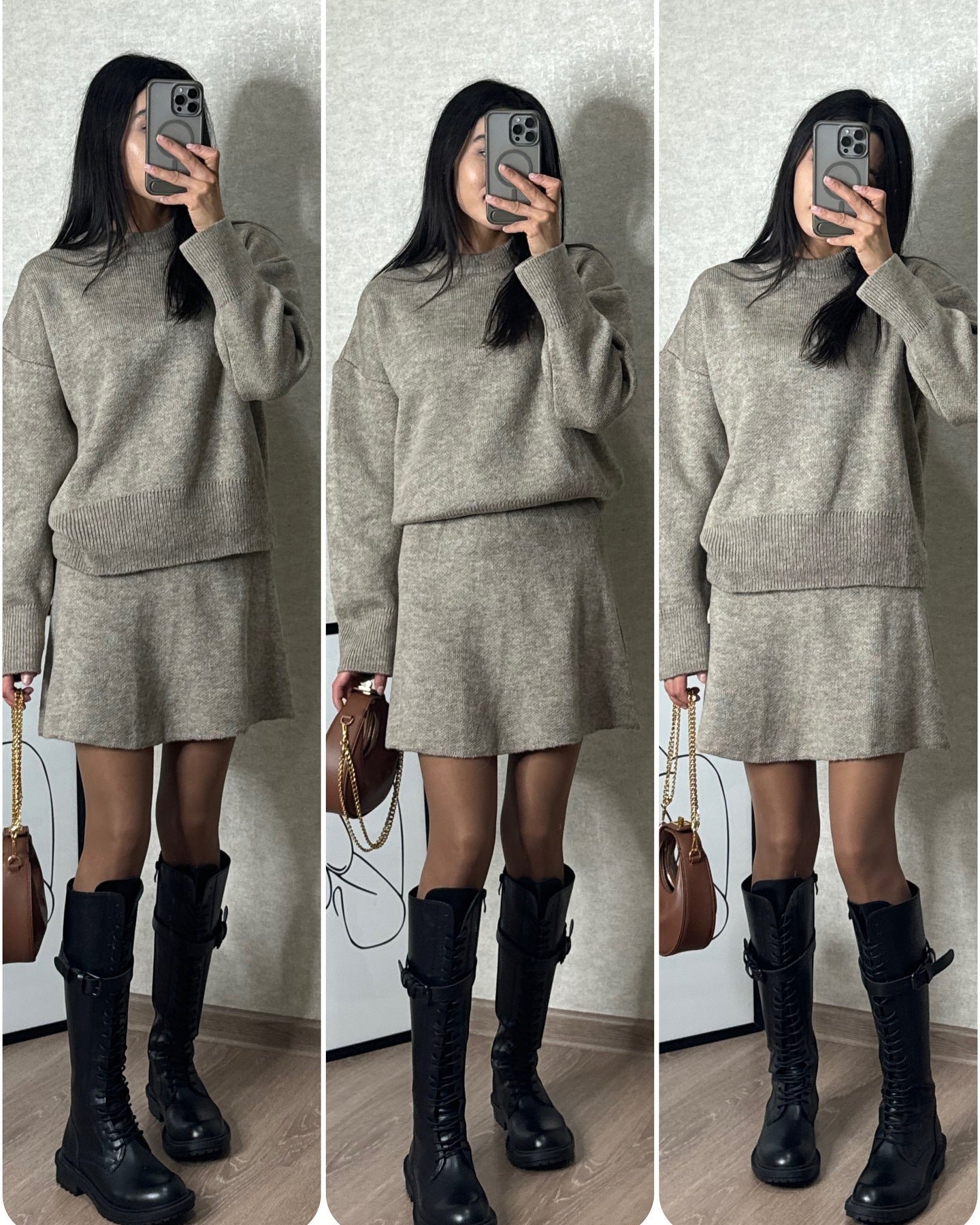 Sweater Skirt Set Women Knit Casual Elegant Fit Style U