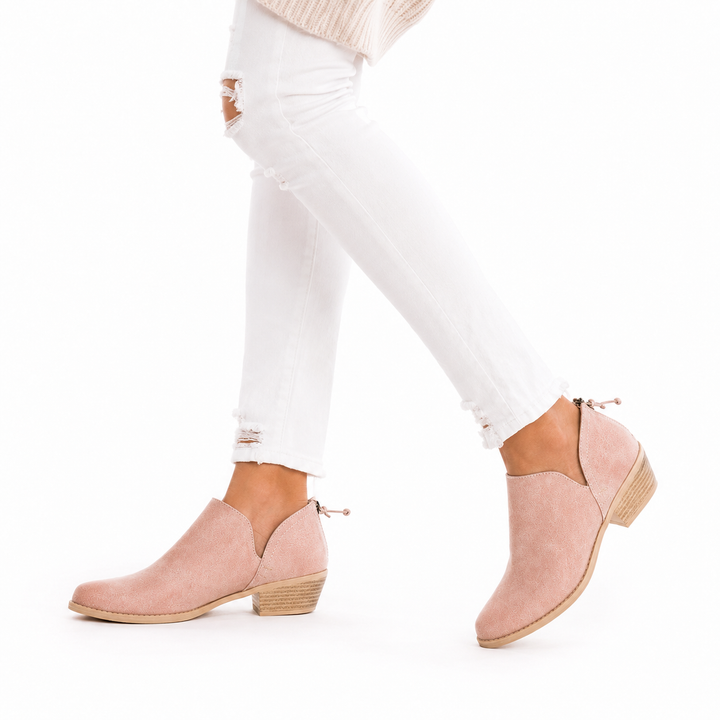 Autumn ankle boots for women with plush faux suede upper and vintage-inspired heel