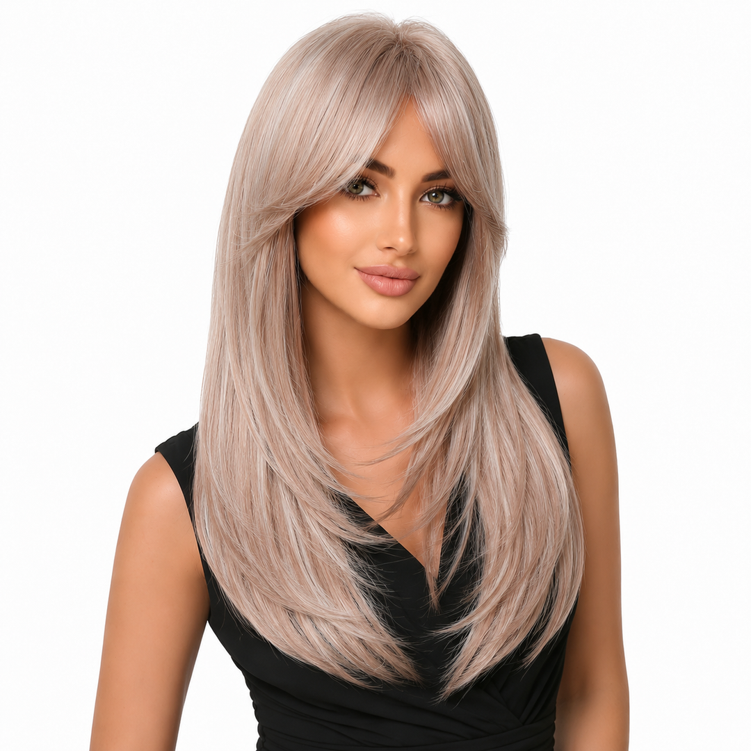 Machine made straight wig with balanced density and clean finish