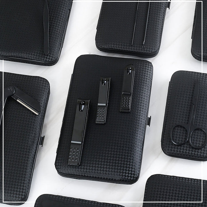 Multi-piece nail care set with manicure and pedicure tools arranged for clear comparison when selecting set configurations.