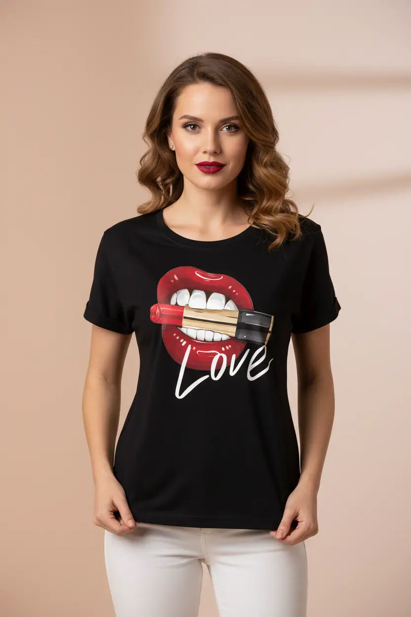 women sequin cotton t shirt relaxed fit on model street style look