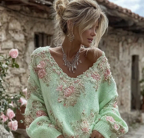 Women’s V Neck Pullover Sweater Cozy Street Look