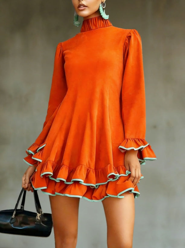 High neck vintage dress refined feminine silhouette natural light