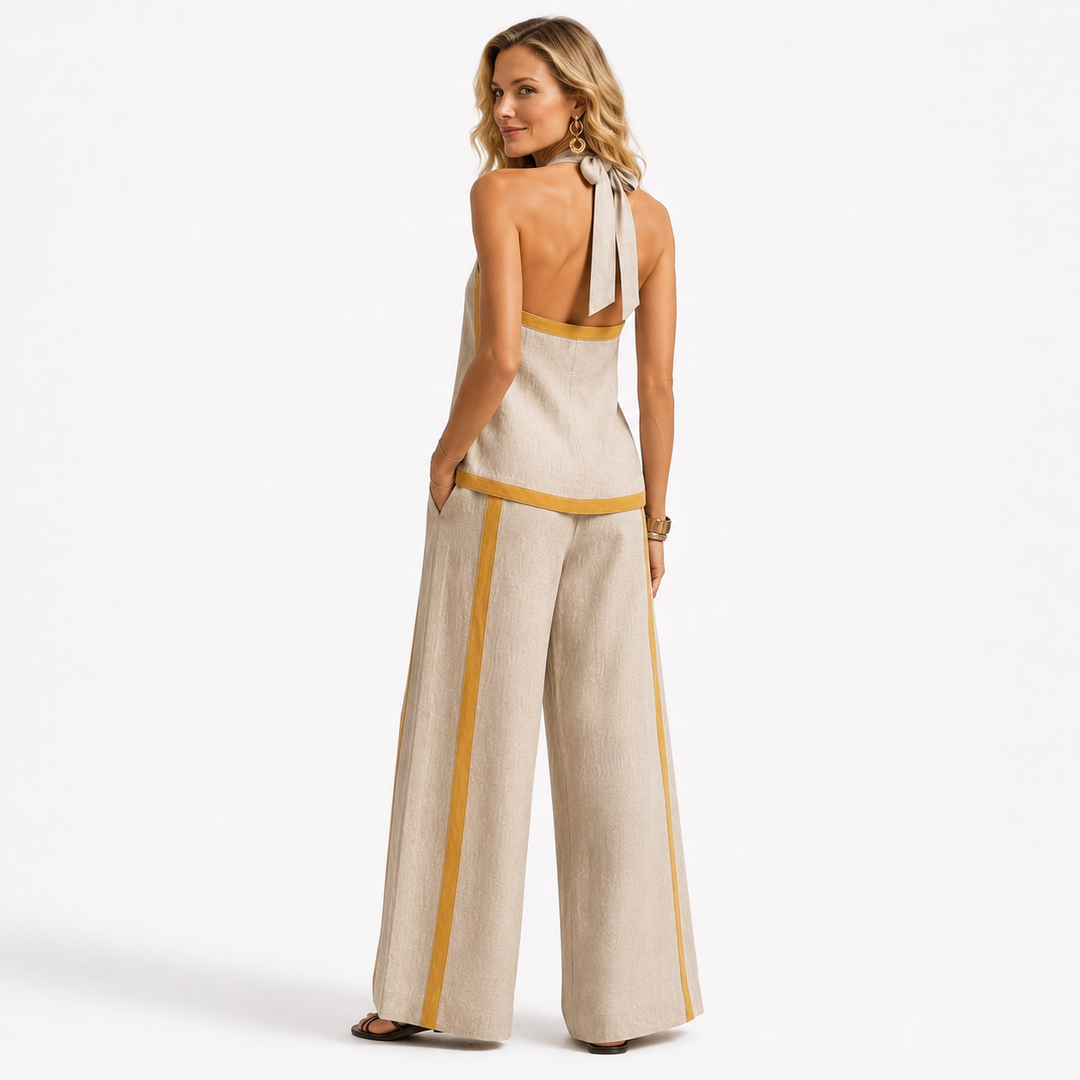 Warm khaki wide leg pants and vest set styled for summer errands, relaxed weekends, and effortless day-to-evening wear daily.