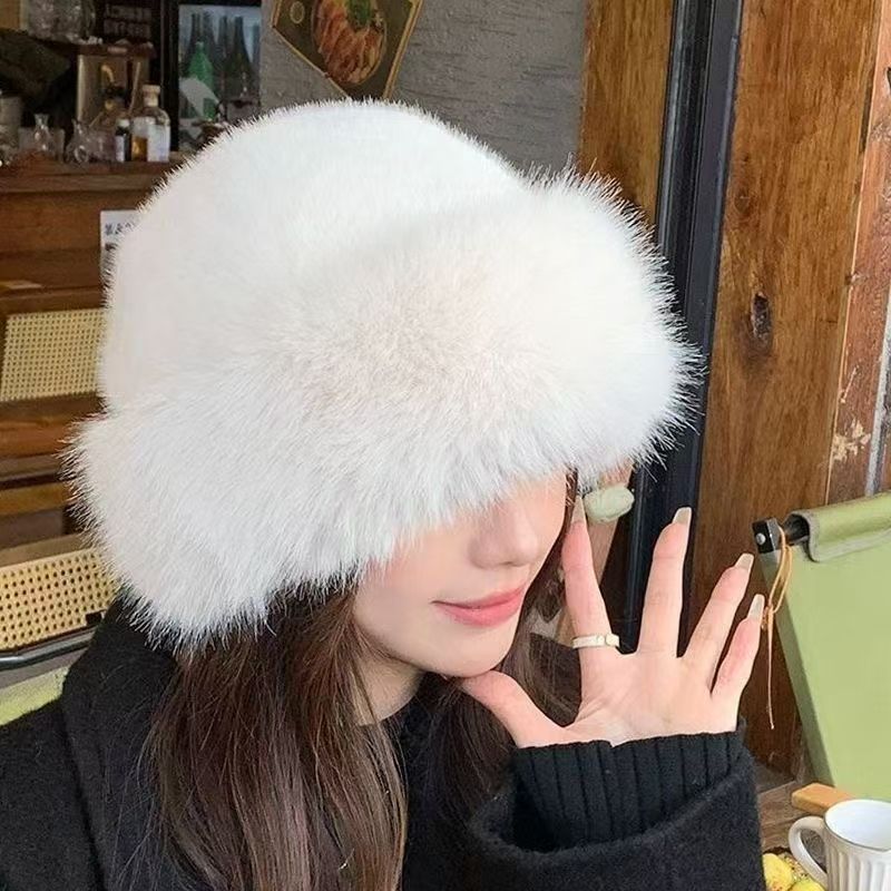 warm winter fur hat plush Mongolian style close detail