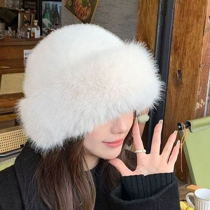 warm winter fur hat plush Mongolian style close detail