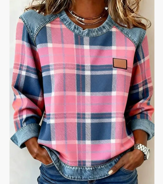 Denim Patchwork Sweatshirt Women – Relaxed Urban Style