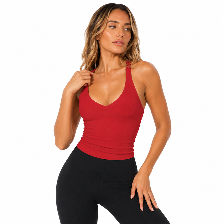 Women’s ribbed yoga vest with V-neckline, medium stretch and flattering activewear fit