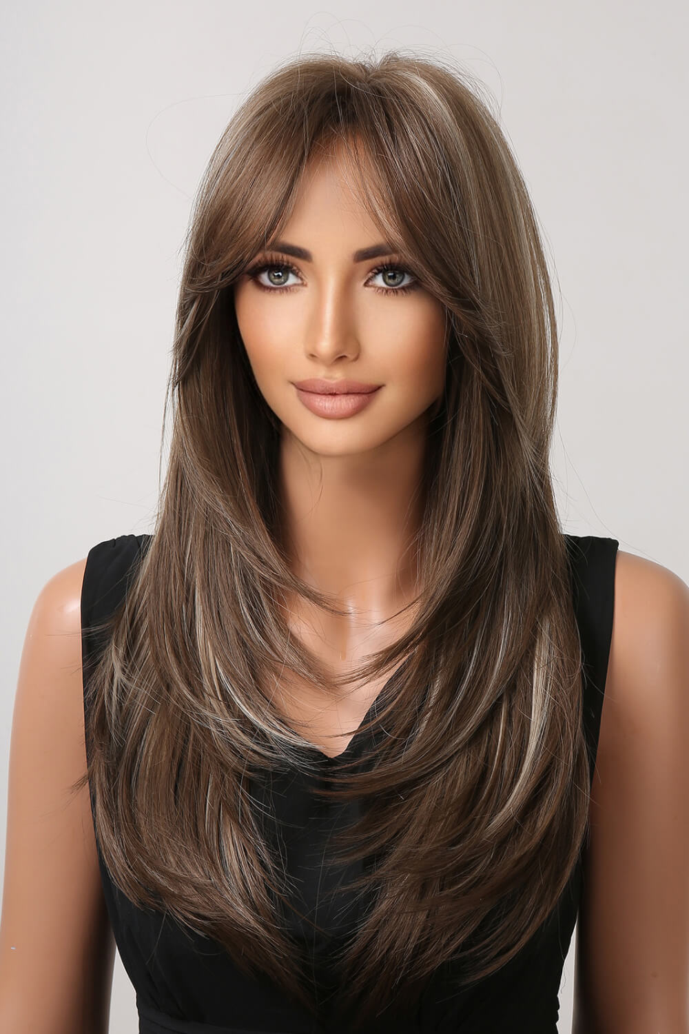 22 inch straight synthetic wig long length back view flowing past shoulders clean straight drape
