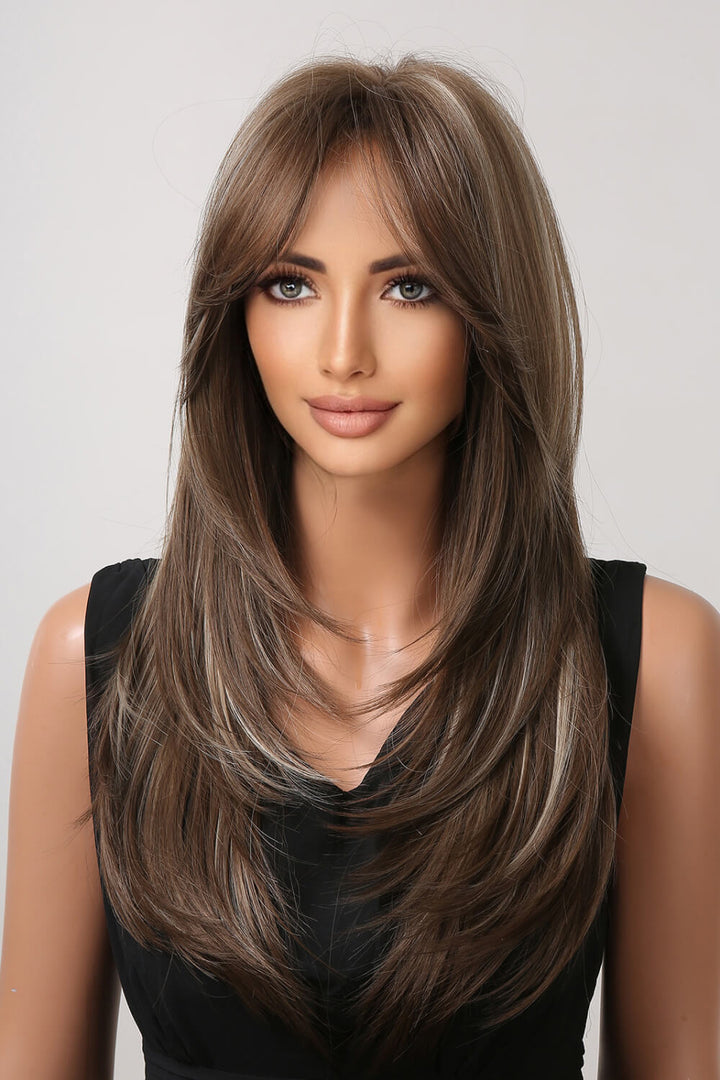 22 inch straight synthetic wig long length back view flowing past shoulders clean straight drape