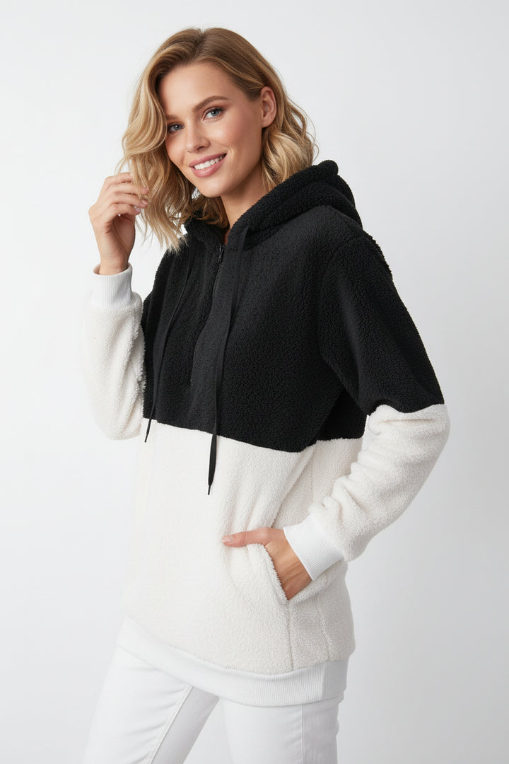 women hooded sweater jacket coffee color minimal modern style