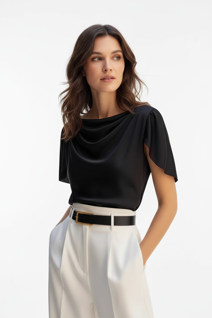 Scoop Neck Top Women | Draped Puff Blouse