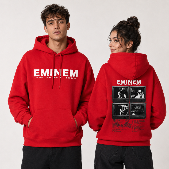 Printed pullover hoodie back view showing the garment shape and rear construction for product selection for visual reference.