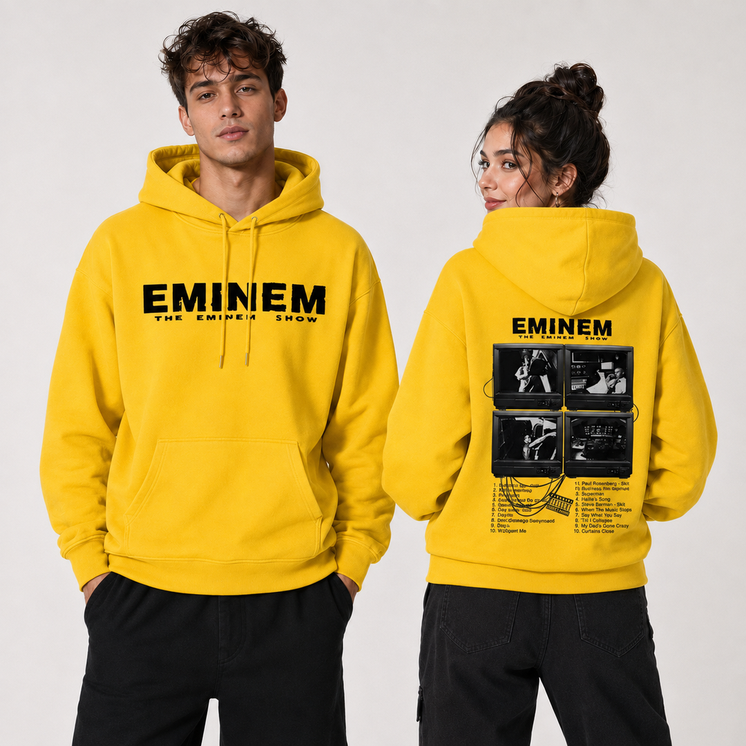 Eminem graphic hoodie product view showing one verified design code with long sleeves pullover shape and printed studio view.
