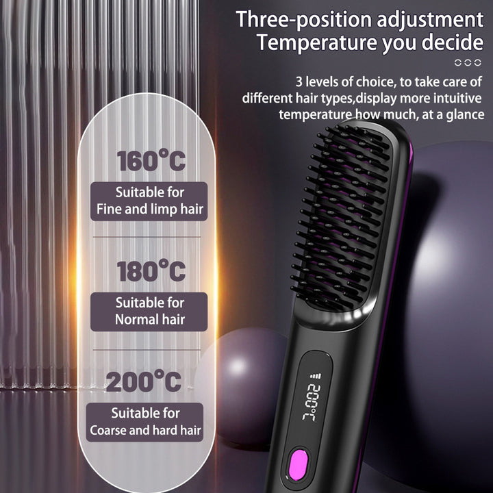 Portable hair straightener brush flat lay minimal luxury aesthetic