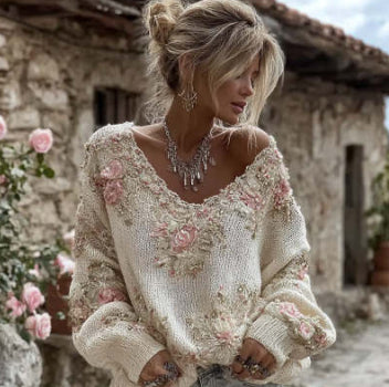 fashionable women autumn sweater v neck worn by european woman premium casual outfit online store banner