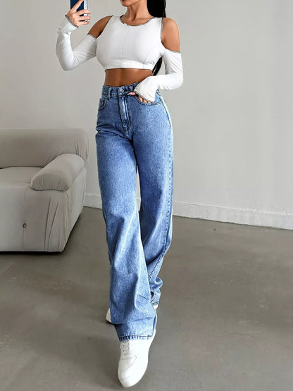 high rise wide leg jeans size chart reference photo with waist and hip fit guide for confident ordering
