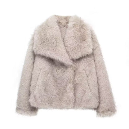 Winter Plush Coat for Women Fluffy Lapel Warm Jacket XS–L